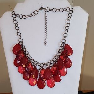 Beautiful Burgundy necklace with gun metal chain